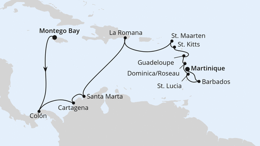 Routenverlauf Mittelamerika & Karibik ab Jamaika