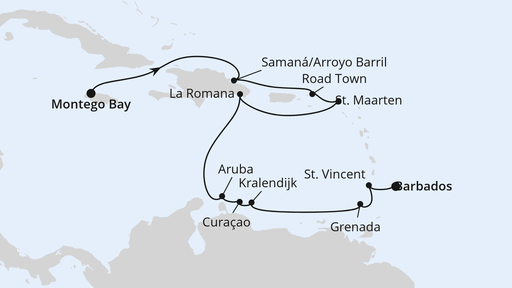 Routenverlauf Karibische Inseln ab Jamaika