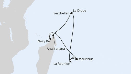 Routenverlauf Mauritius, Seychellen & Madagaskar 1