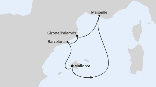 Routenverlauf Côte Bleue & Costa Brava ab Mallorca