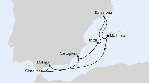 Routenverlauf Mediterrane Schätze mit Gibraltar ab Mallorca