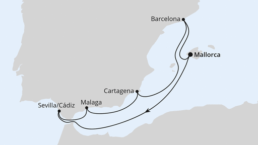 Routenverlauf Spanische Mittelmeerküste ab Mallorca