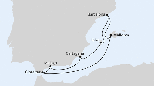 Routenverlauf Mediterrane Schätze mit Gibraltar ab Mallorca