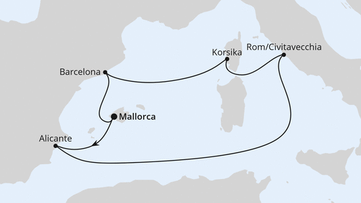 Routenverlauf Osterreise durchs Mittelmeer ab Mallorca