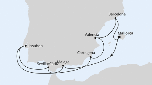 Die Routenkarte der Kreuzfahrt Spanien & Portugal