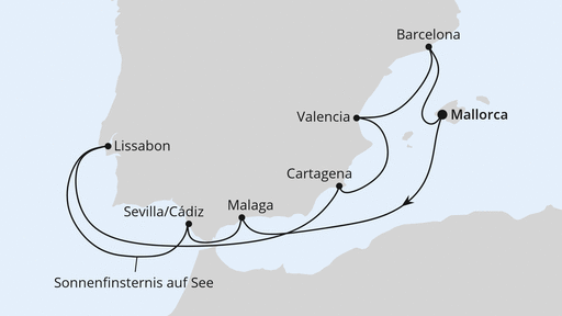 Routenverlauf Spanien & Portugal mit Sonnenfinsternis