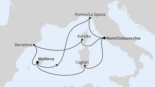 Routenverlauf Spanien, Frankreich & Italien ab Mallorca 1