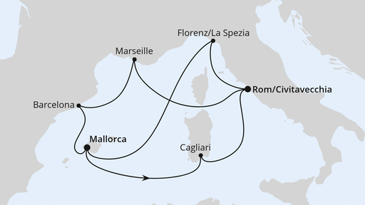 Routenverlauf Spanien, Frankreich & Italien ab Mallorca 2