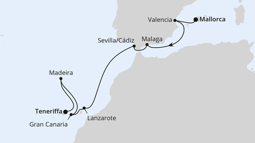 Routenverlauf Von Mallorca nach Teneriffa