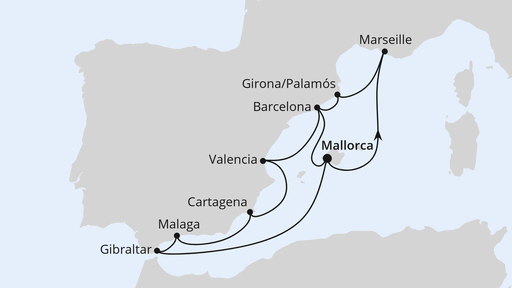 Routenverlauf Spanien, Frankreich & Gibraltar ab Mallorca