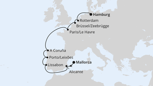 Routenverlauf Von Mallorca über Portugal nach Hamburg