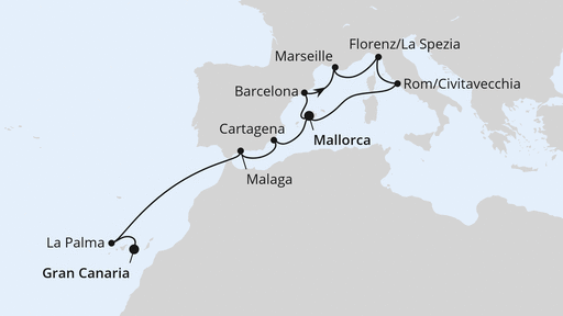 Routenverlauf Italien, Andalusien & Kanaren ab Mallorca
