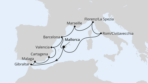 Routenverlauf Große Mittelmeer-Reise ab Mallorca