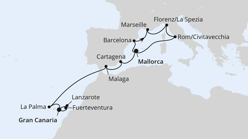 Routenverlauf Perlen am Mittelmeer & Kanaren ab Mallorca