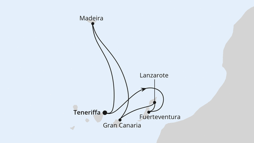 Routenkarte der Kreuzfahrt Kanaren & Madeira ab Teneriffa