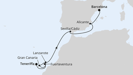 Routenverlauf Von Teneriffa nach Barcelona