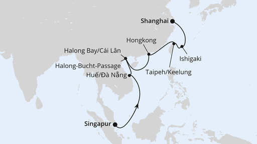 Routenverlauf Von Singapur über Vietnam & Hongkong nach Shanghai