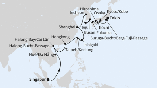 Routenverlauf Von Singapur über Vietnam & Südkorea nach Tokio