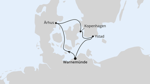 Routenverlauf Kurzreise nach Dänemark & Schweden ab Warnemünde