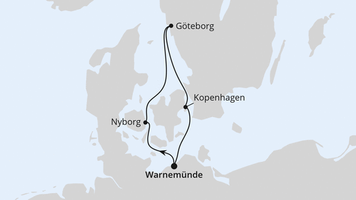 Routenverlauf Kurzreise nach Dänemark & Schweden ab Warnemünde