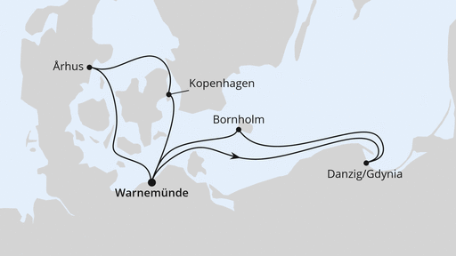 Routenverlauf Dänemark & Polen ab Warnemünde