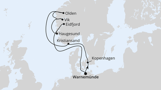 Routenverlauf Norwegens Fjorde ab Warnemünde 1