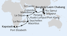 Route: Von Kapstadt über Mauritius nach Bangkok mit AIDAstella