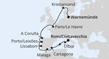 Route: Von Rom nach Warnemünde mit AIDAdiva