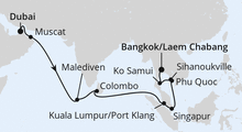 Route: Von Dubai nach Bangkok mit AIDAstella