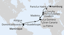 Route: Von Martinique nach Hamburg mit AIDAsol