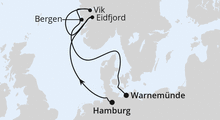 Route: Von Hamburg über Norwegen nach Warnemünde mit AIDAluna