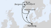 Route: Norwegens Fjorde mit Eidfjord ab Hamburg mit AIDAluna