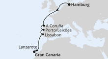 Route: Von Hamburg nach Gran Canaria mit AIDAperla