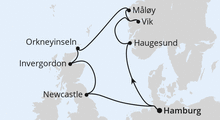 Route: Großbritannien & Norwegen mit AIDAsol