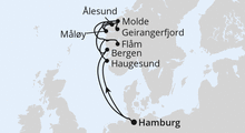 Route: Norwegens Fjorde mit Geirangerfjord ab Hamburg mit AIDAprima