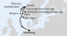 Route: Norwegens Fjord-Weltnaturerbe ab Hamburg 1 mit AIDAprima