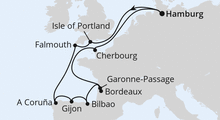 Route: Ärmelkanal & Golf von Biskaya mit AIDAsol