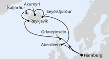 Route: Island-Rundreise ab Hamburg mit AIDAsol