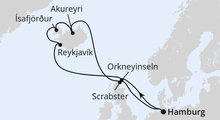 Route: Island-Rundreise ab Hamburg mit AIDAsol