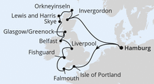 Route: Königreich Großbritannien ab Hamburg mit AIDAluna