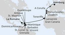 Route: Von Hamburg in die Dominikanische Republik mit AIDAperla