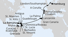 Route: Weltenbummler Karibische Inseln ab Hamburg mit AIDAperla
