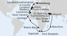 Route: Weltenbummler Südafrika, Mauritius & Orient mit AIDAprima