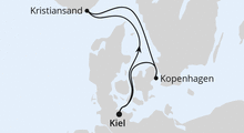 Route: Kurzreise nach Kristiansand & Kopenhagen ab Kiel mit AIDAluna