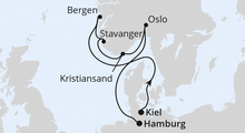 Route: Südnorwegen von Kiel nach Hamburg mit AIDAnova