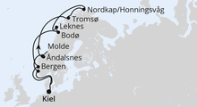 Route: Norwegen mit Lofoten & Nordkap ab Kiel mit AIDAbella