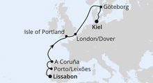 Route: Westeuropa-Highlights von Lissabon nach Kiel mit AIDAbella