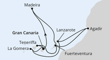 Route: Große Kanaren-Reise mit Madeira & Marokko mit AIDAblu