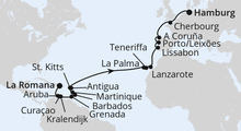 Route: Von der Dominikanischen Republik nach Hamburg mit AIDAperla