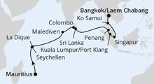 Route: Von Mauritius über die Seychellen nach Bangkok mit AIDAstella